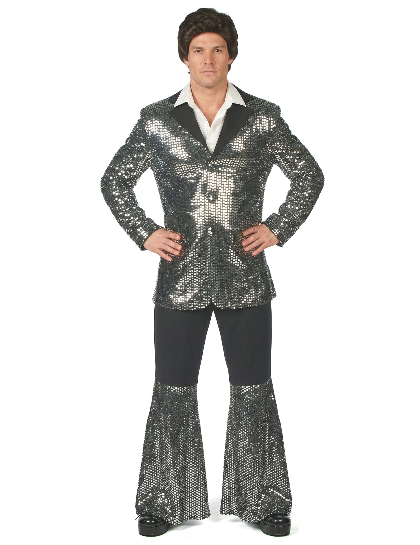 Costum disco argintiu de lux pentru bărbat