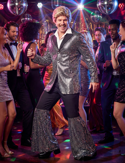 Costum disco argintiu de lux pentru bărbat