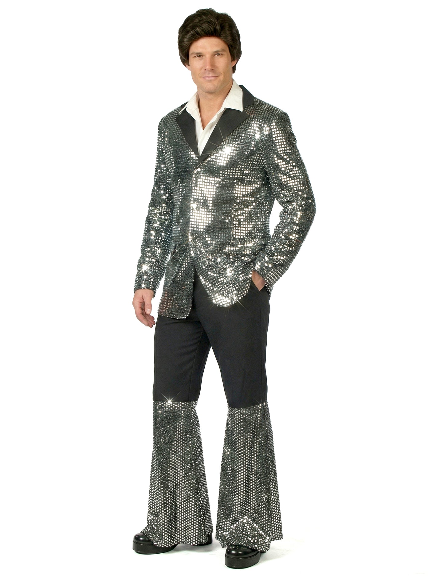 Costum disco argintiu de lux pentru bărbat