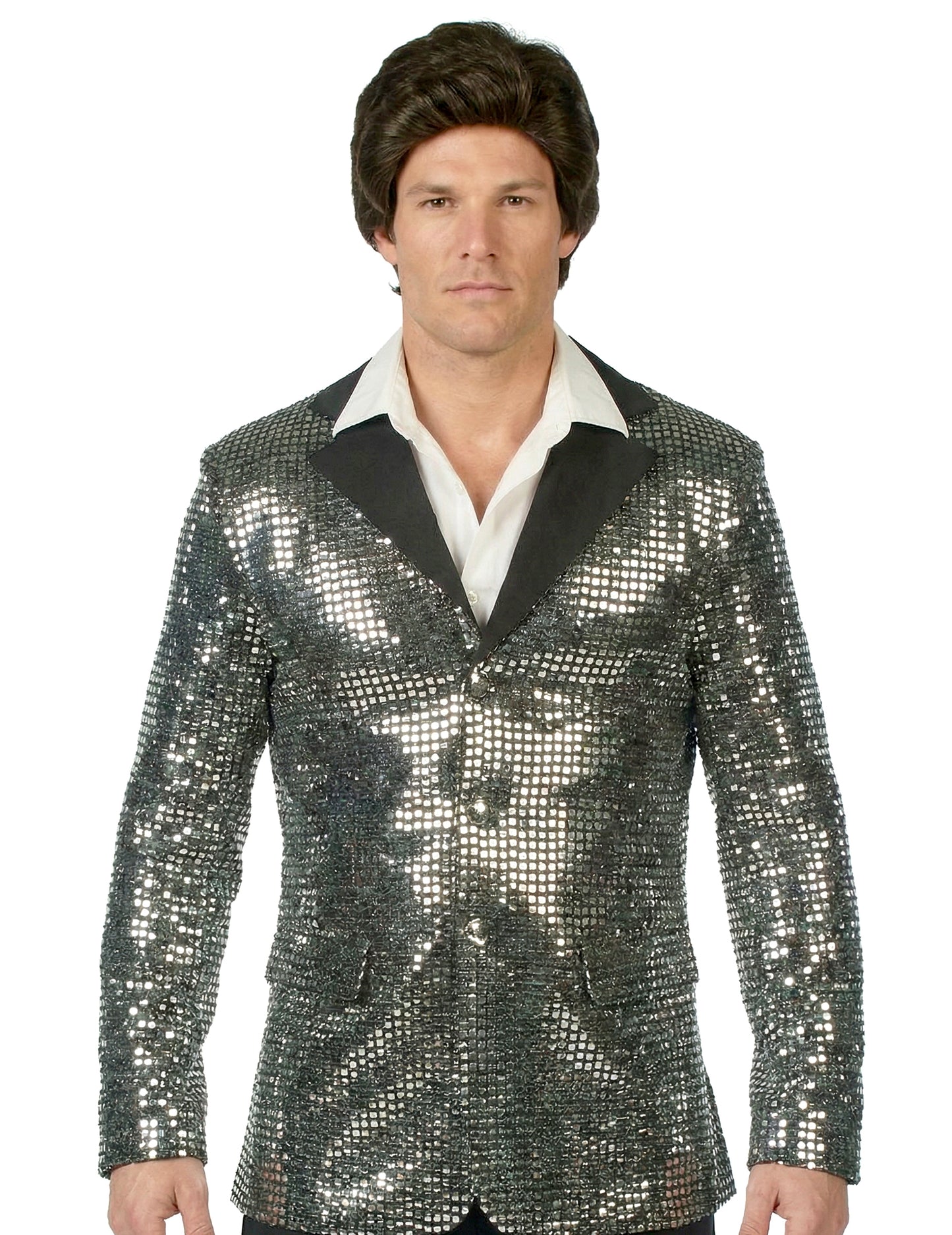 Costum disco argintiu de lux pentru bărbat