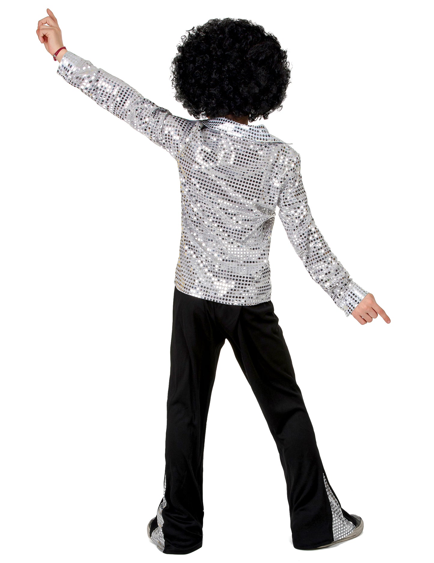 Vue de dos du déguisement disco pour garçon argent à sequins
