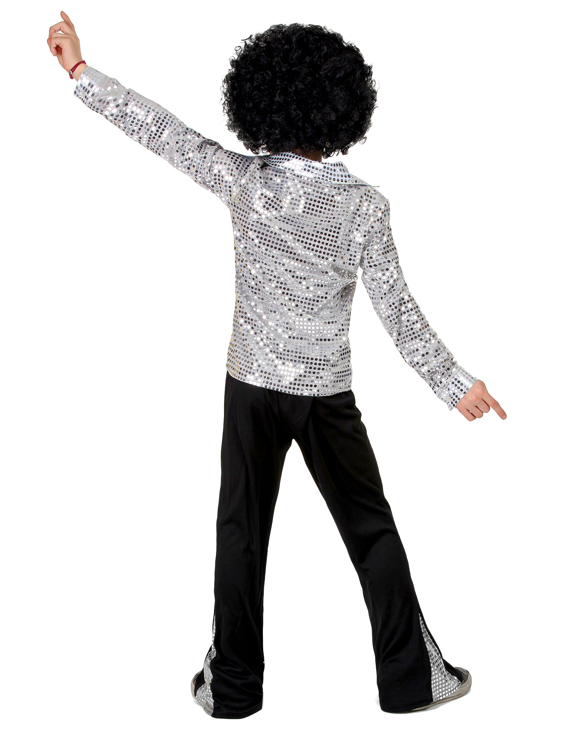 Vue de dos du déguisement disco pour garçon argent à sequins