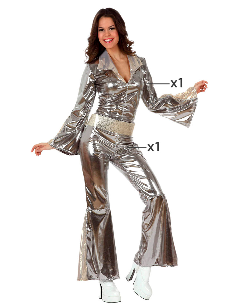 Détail du haut et du pantalon du déguisement disco pour femme