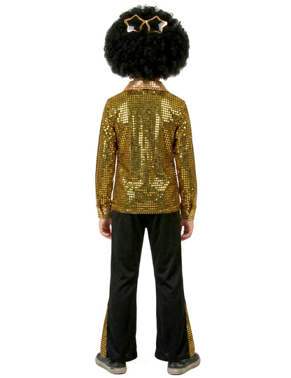 Vue de dos du déguisement disco pour garçon or à sequins