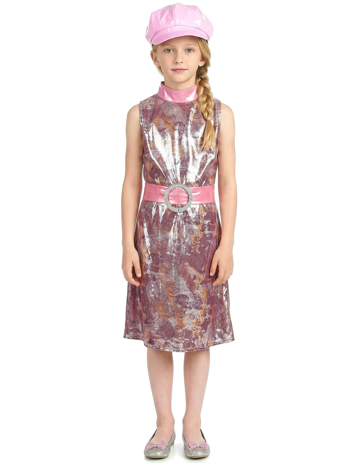 Vue de face du déguisement disco vinyle pour fille