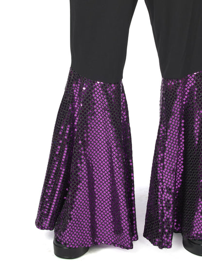 Détail du bas du pantalon à pattes d'éléphant du déguisement disco pour homme