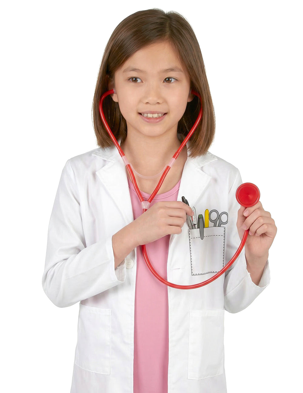 Gros plan sur le stéthoscope et la blouse du déguisement de docteur pour fille