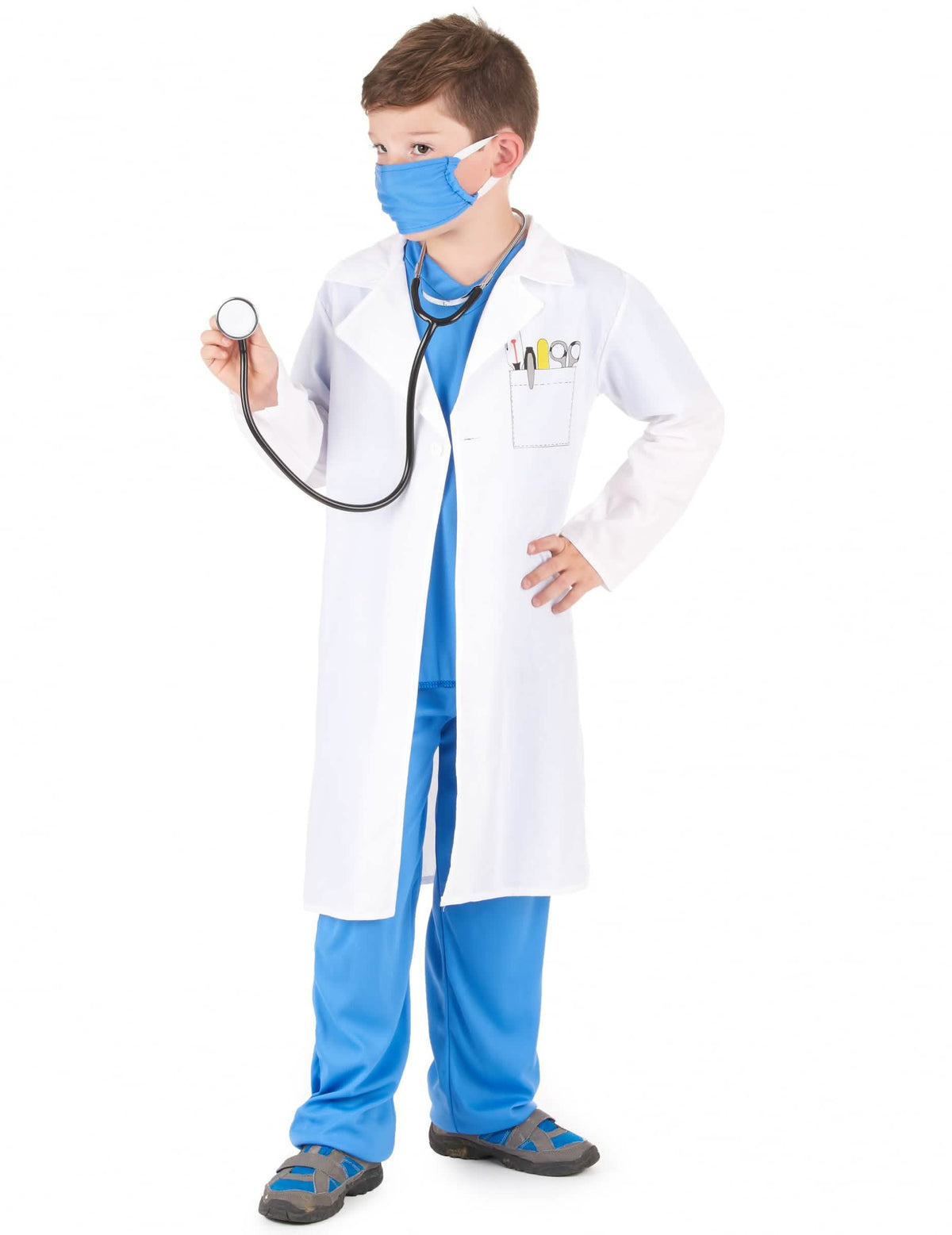 Vedere din trei sferturi a costumului de doctor pentru băiat