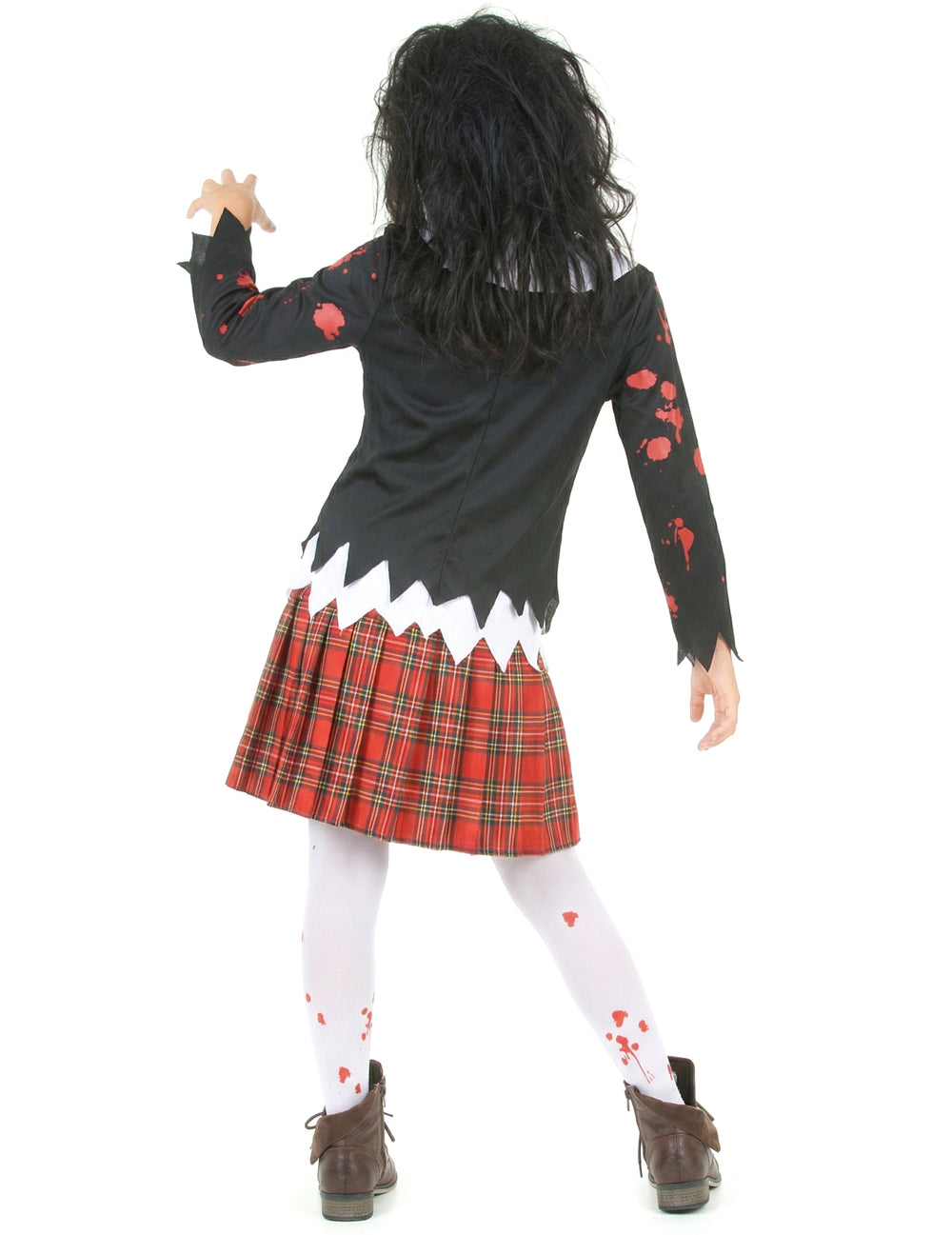 Vue de dos du déguisement écolière zombie pour fille Halloween