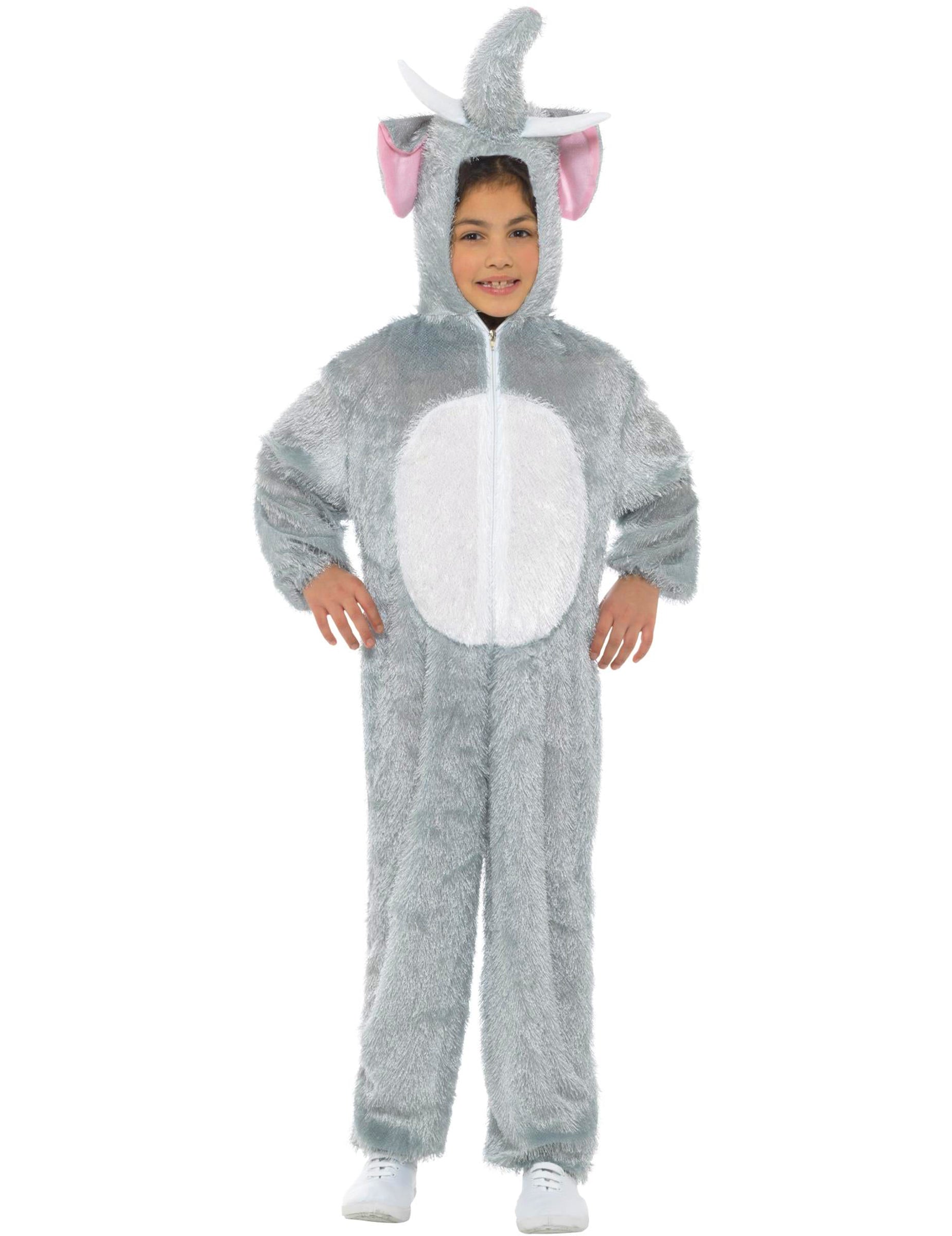 Costum de elefant pentru copii gri și alb cu glugă