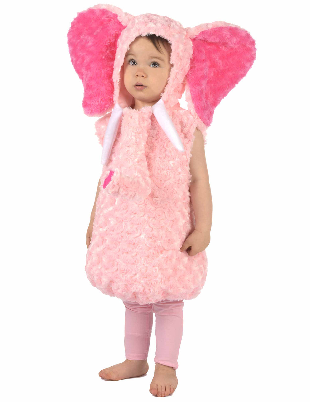 Vue de face du déguisement éléphant pour enfant rose