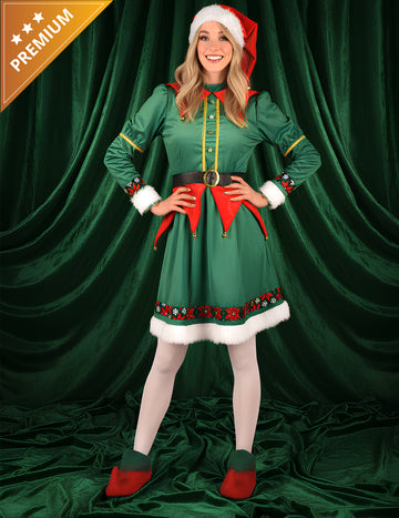 Costum de elf de Crăciun deluxe pentru femeie