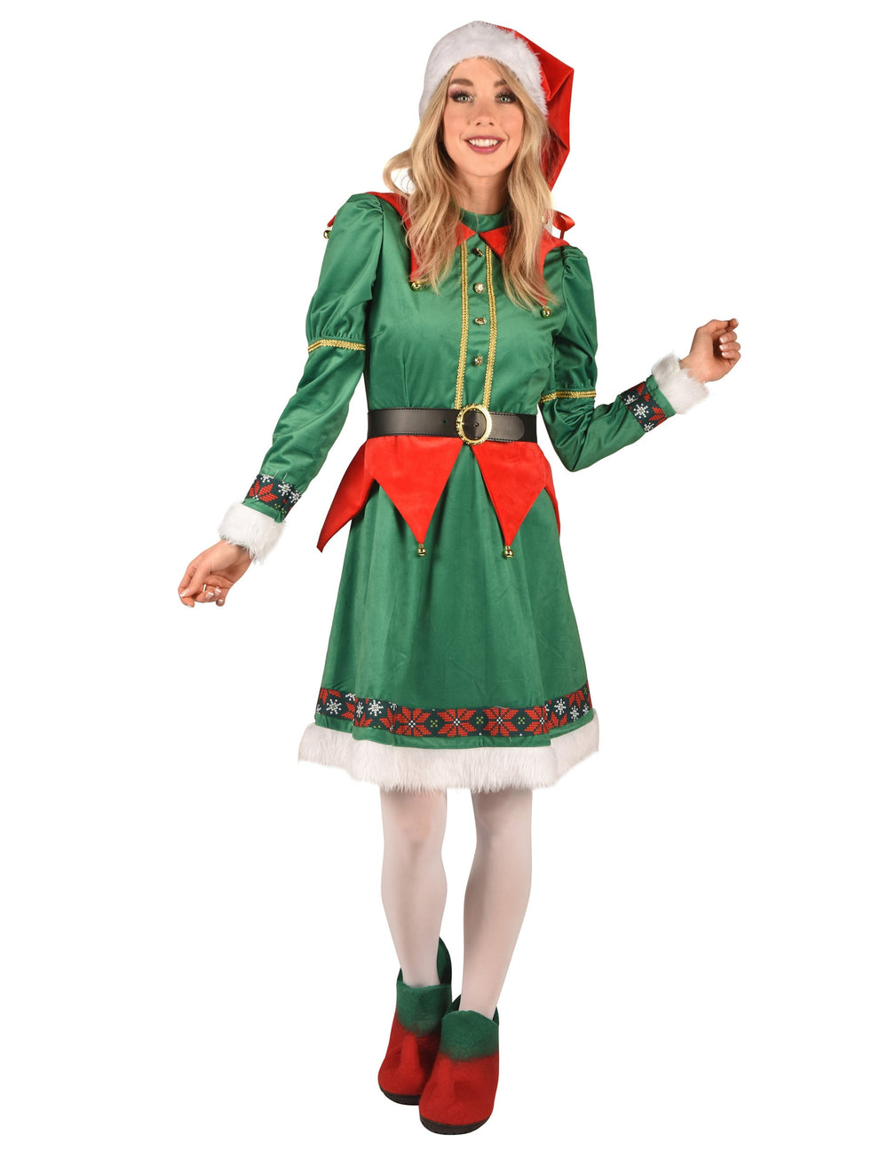Vue de face entière du déguisement Elfe de Noël luxe