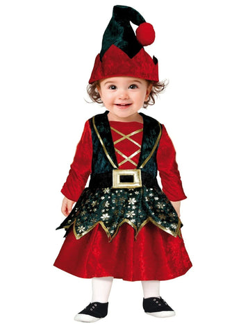 Costum de elf de Crăciun pentru fetiță, din catifea