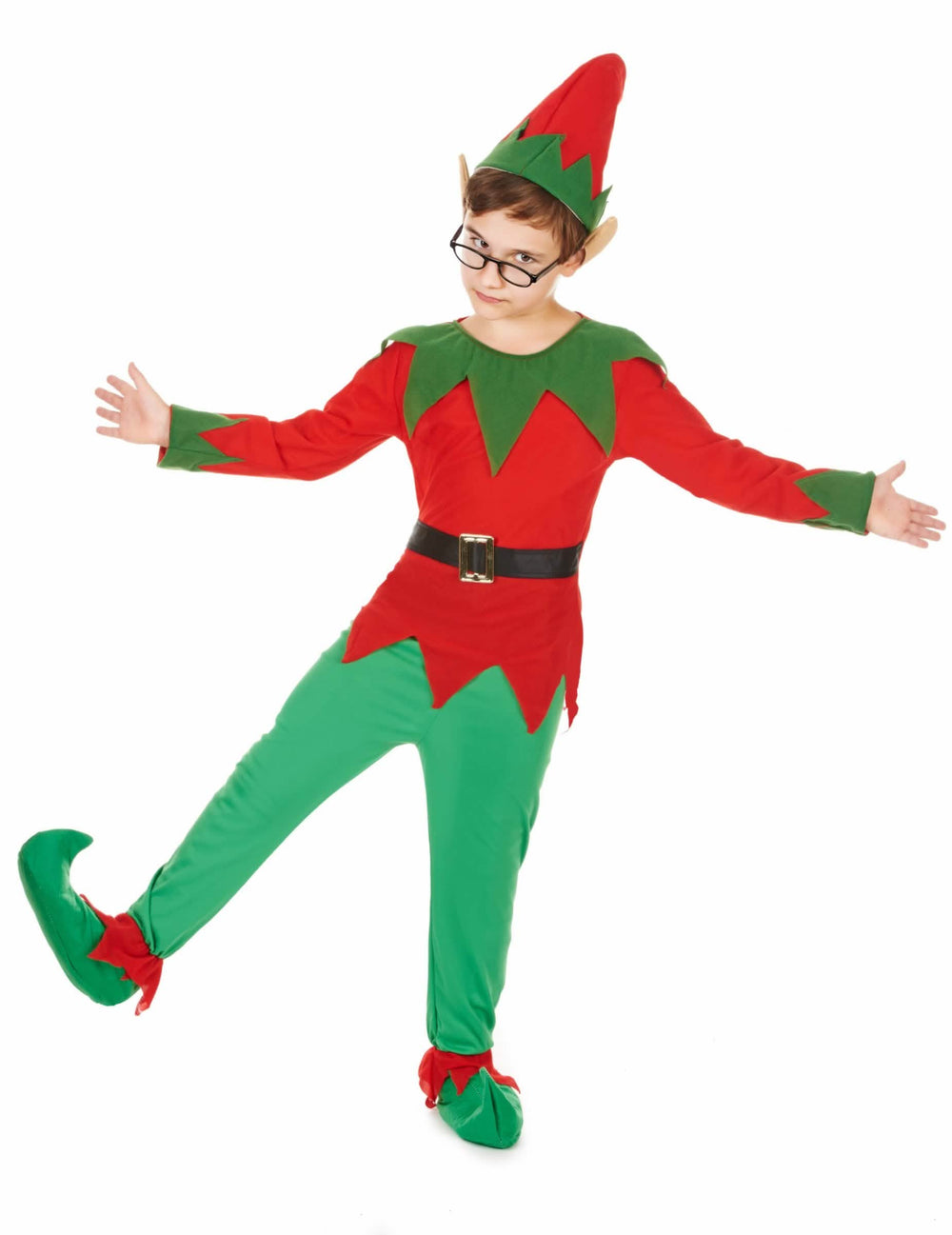 Costum de elf pentru băiat roșu și verde cu căciulă