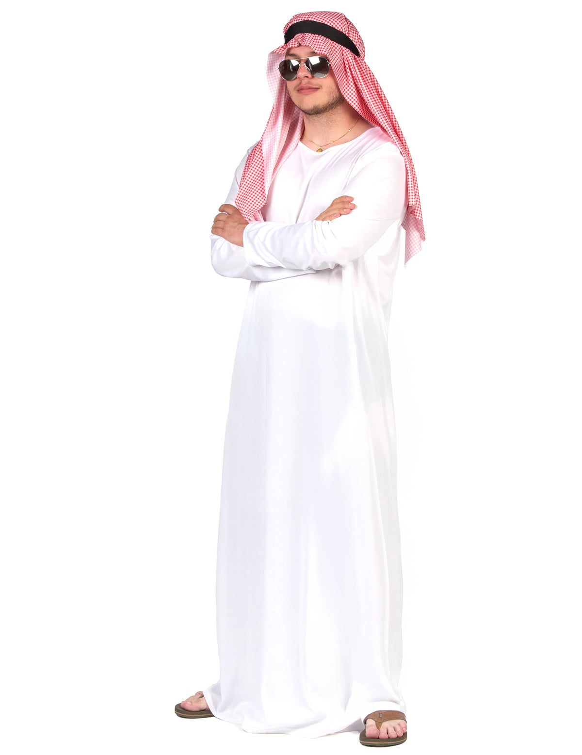 Vue de trois-quarts bras croisés du déguisement d'émir arabe pour homme