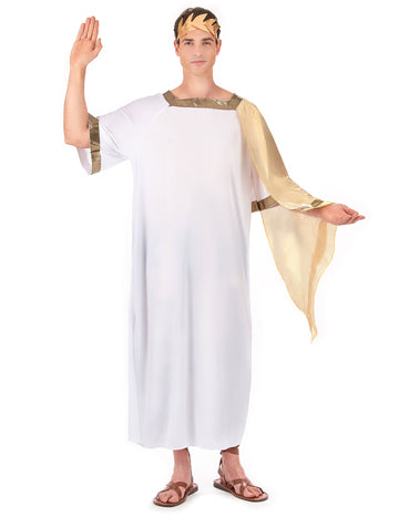 Déguisement empereur romain pour homme blanc avec cape dorée