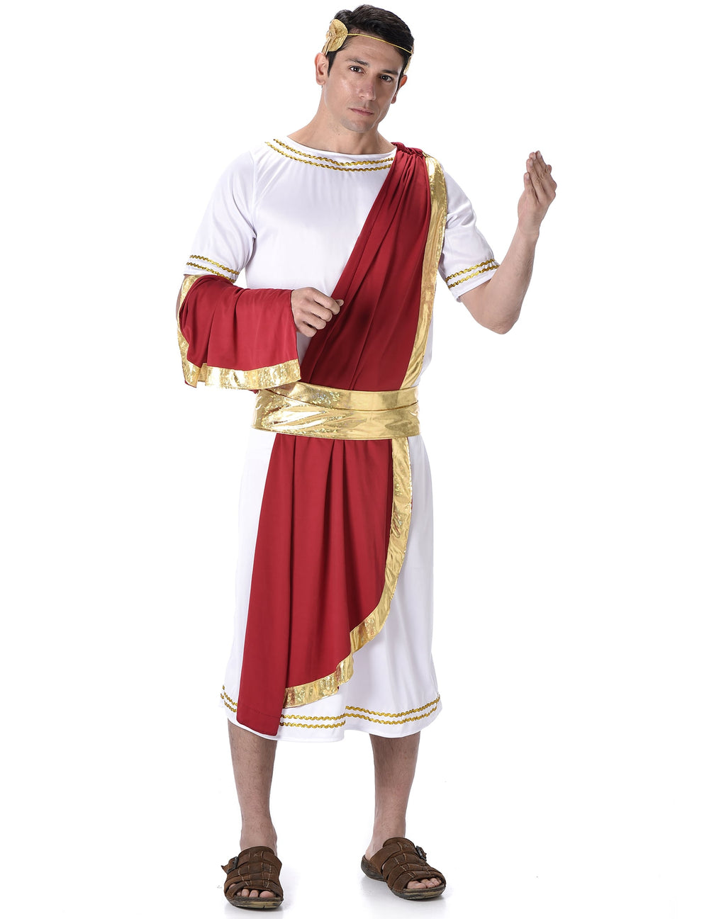 Déguisement empereur Romain pour homme blanc et rouge avec détails dorés