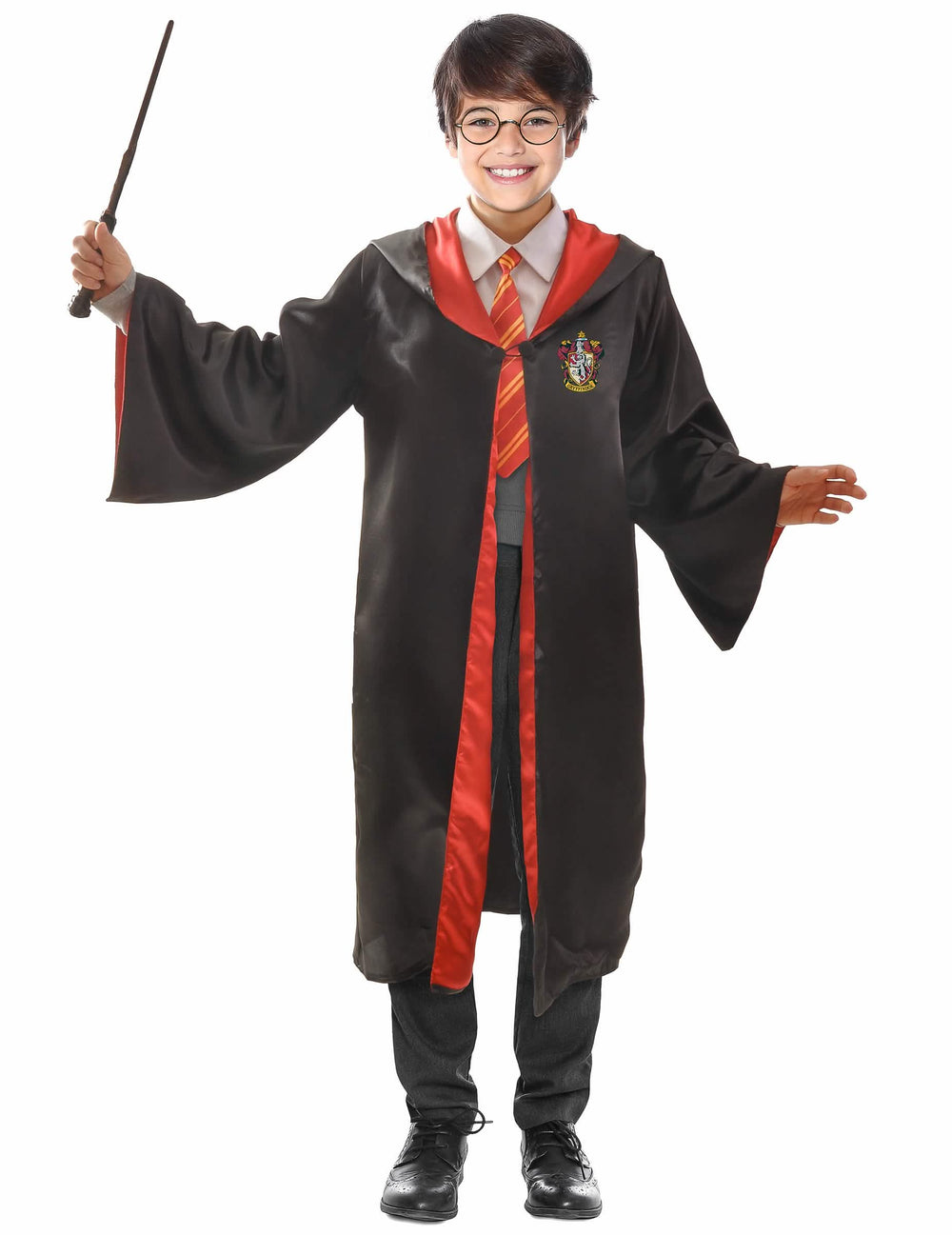 Costum și accesoriu Harry Potter pentru copil negru și roșu cu baghetă și ochelari