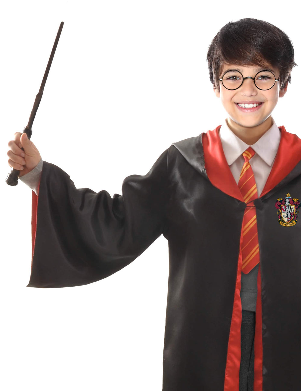 Prim-plan pe bustul costumului și al accesoriului Harry Potter