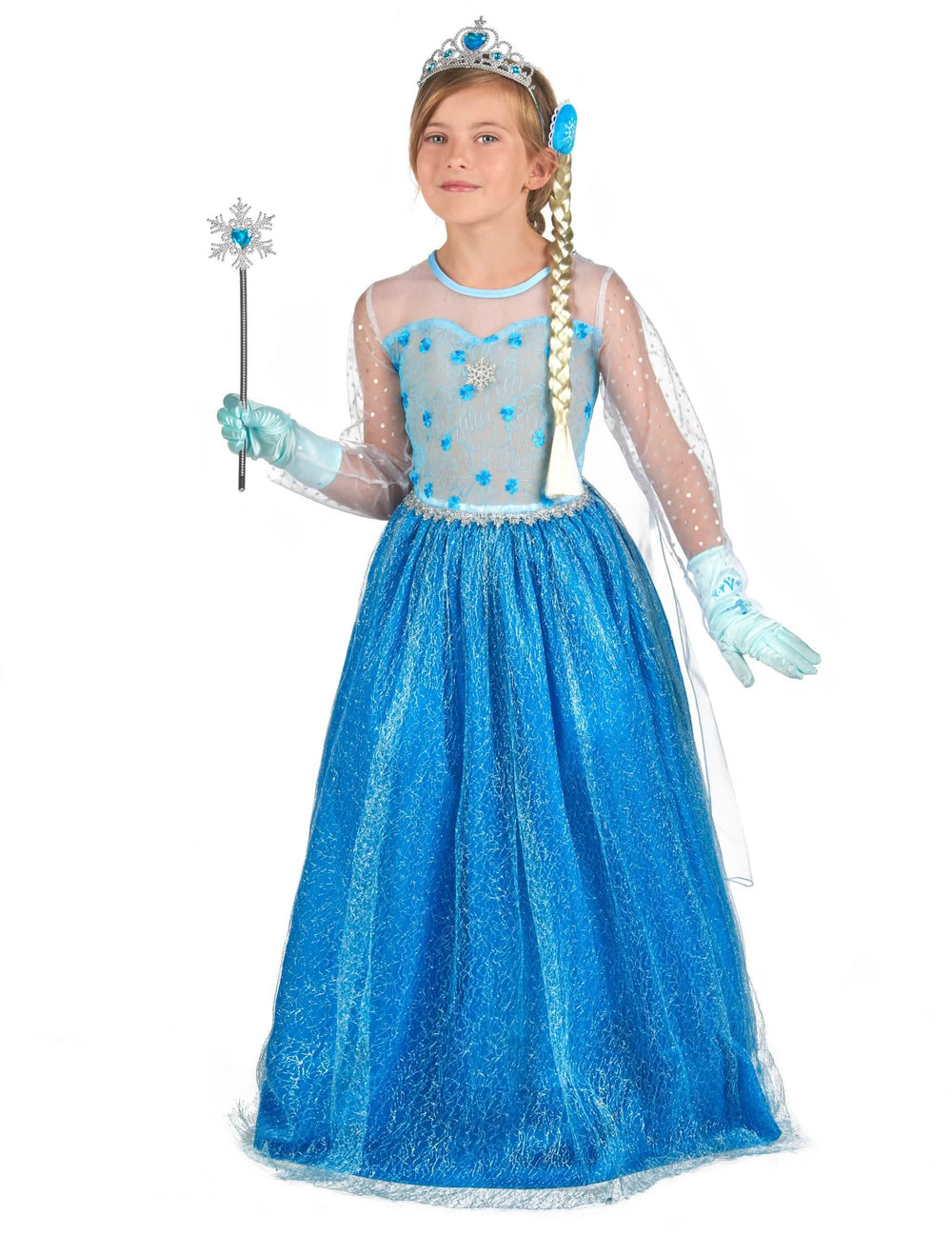 Vedere din față a costumului și accesorii de prințesă a gheții