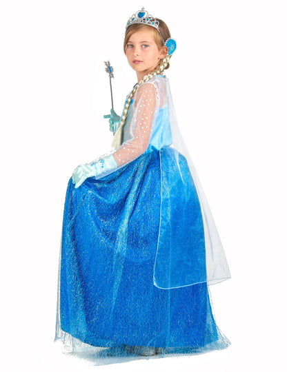Costum prințesă și accesorii ale fetelor de fete de gheață albastră