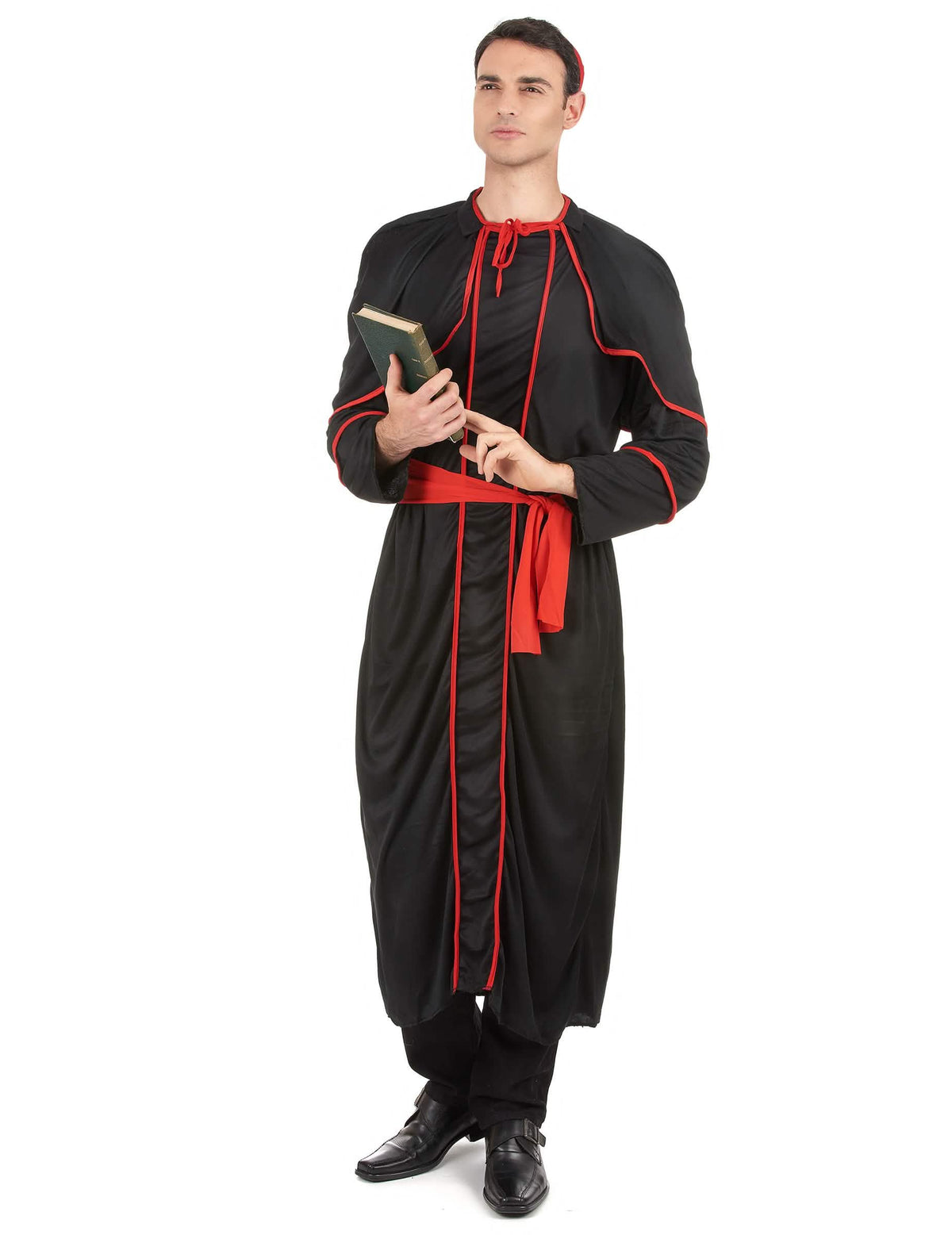 Costum de episcop pentru bărbat negru și roșu cu calotă