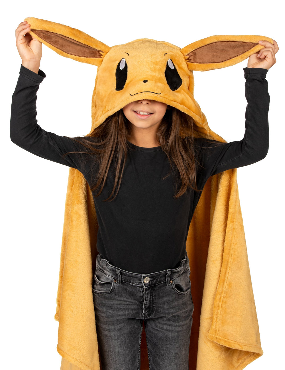 Détail des oreilles de la capuche du déguisement plaid polaire à capuche Évoli Pokémon™