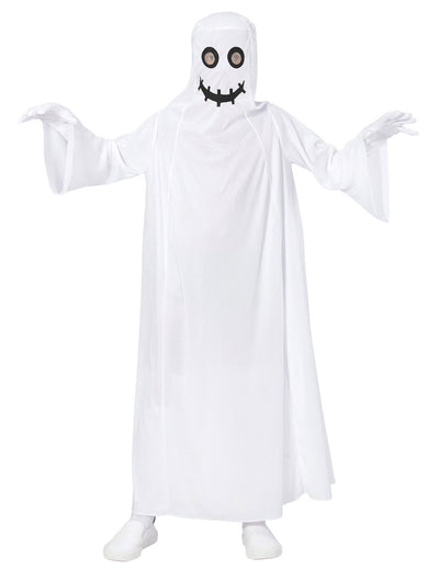 Costum de fantomă pentru copil, alb, cu față zâmbitoare neagră