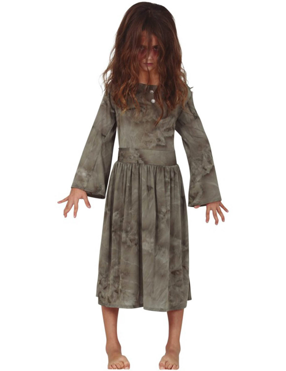 Costum de fantomă pentru fată gri cu rochie lungă cu efect murdar