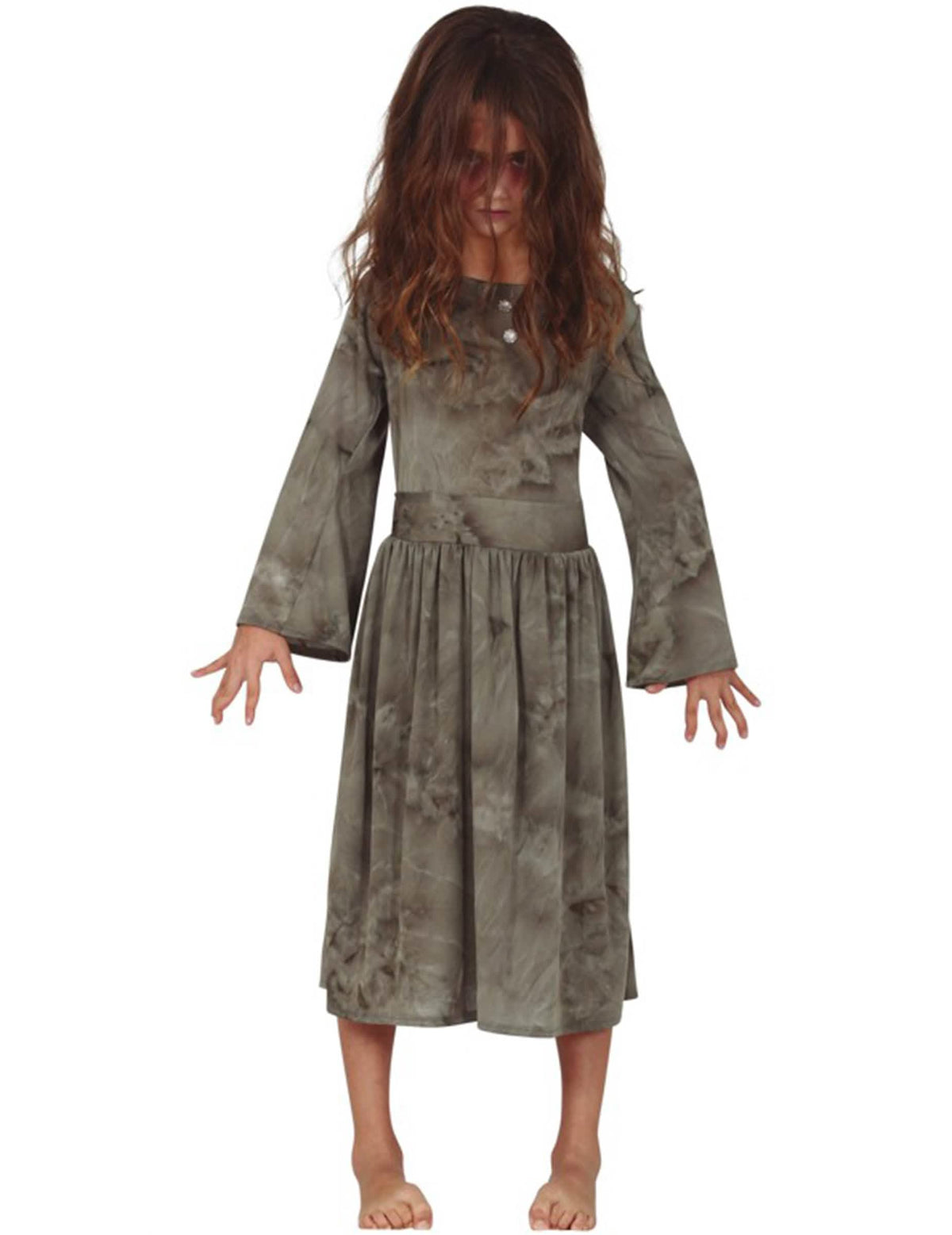 Costum de fantomă pentru fată gri cu rochie lungă cu efect murdar