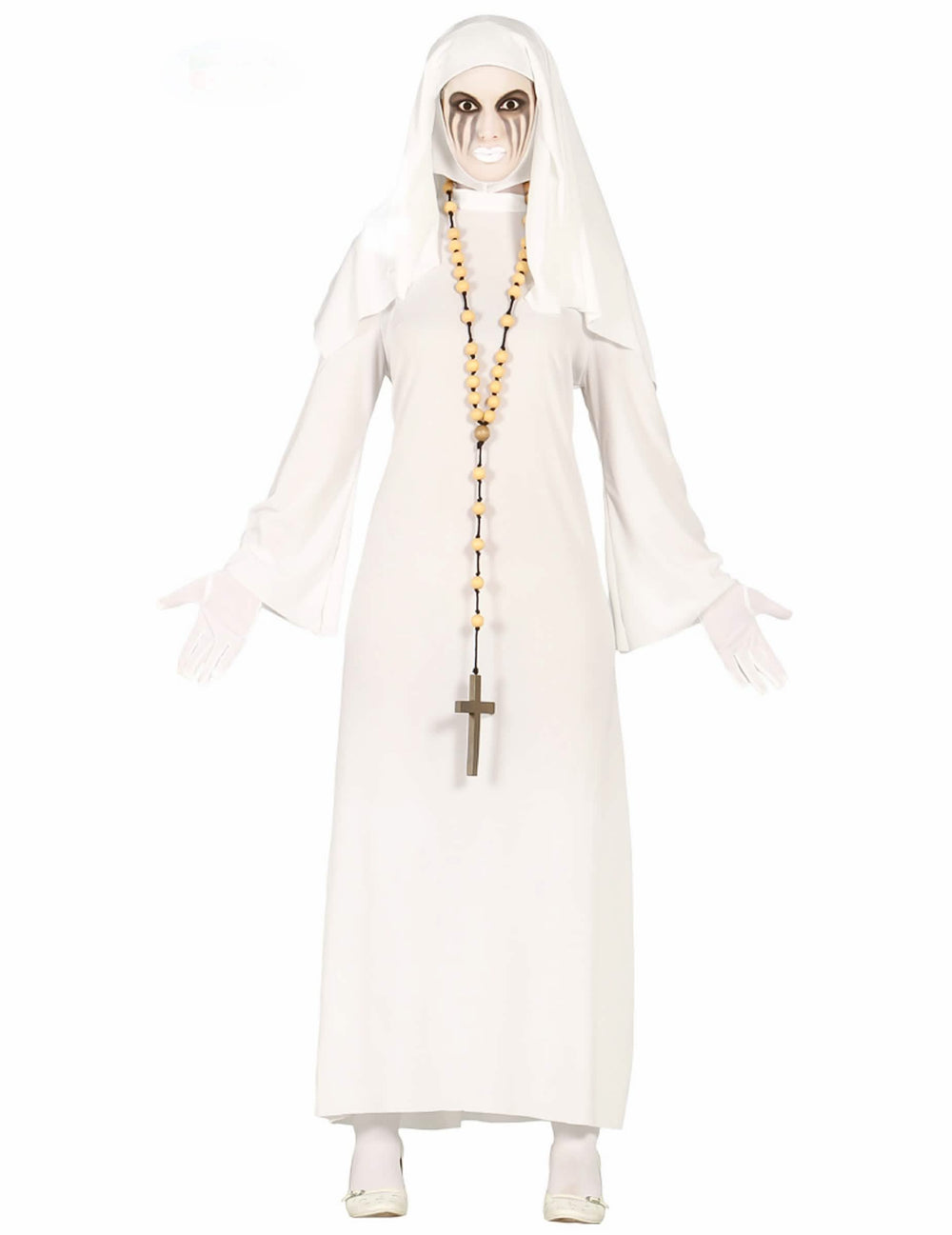 Déguisement nonne blanche fantôme pour femme avec long chapelet