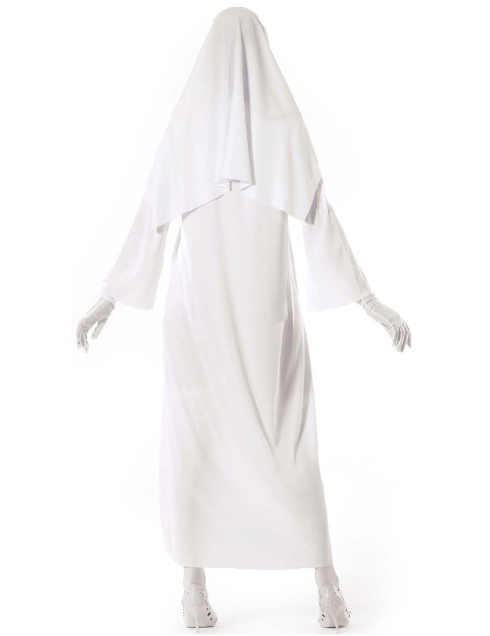 Vue de dos du déguisement nonne blanche fantôme pour femme
