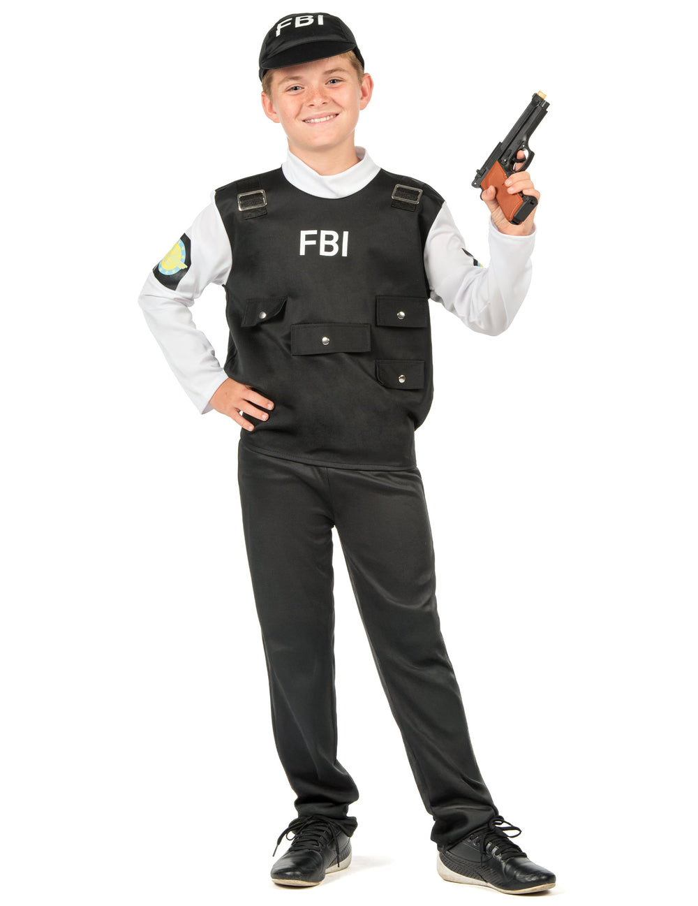 Déguisement FBI pour enfant noir et blanc avec gilet et casquette