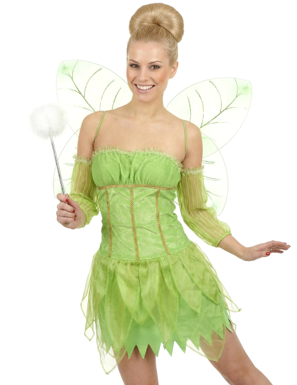 Vue de face avec baguette magique du déguisement de fée velours