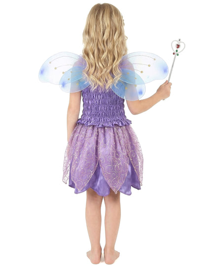 Vue de dos du déguisement de fée violette pour fille