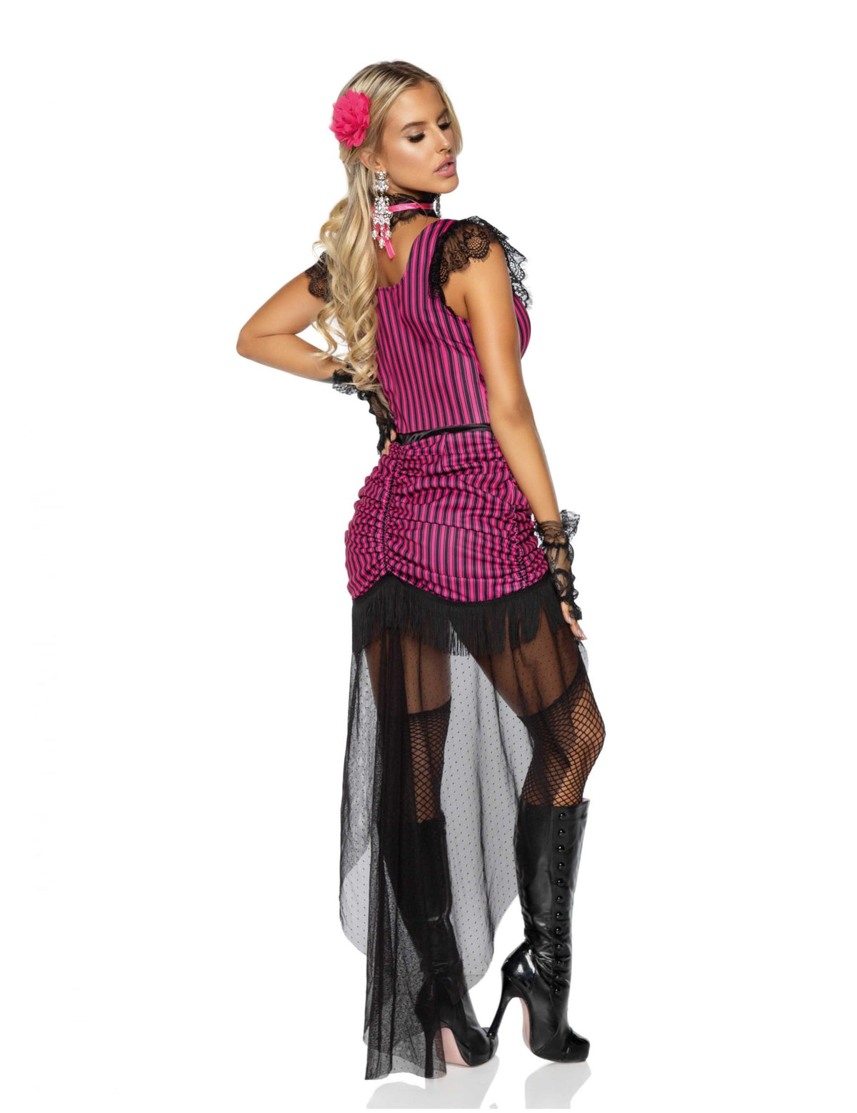 Vue de dos du déguisement de fille de saloon sexy pour femme