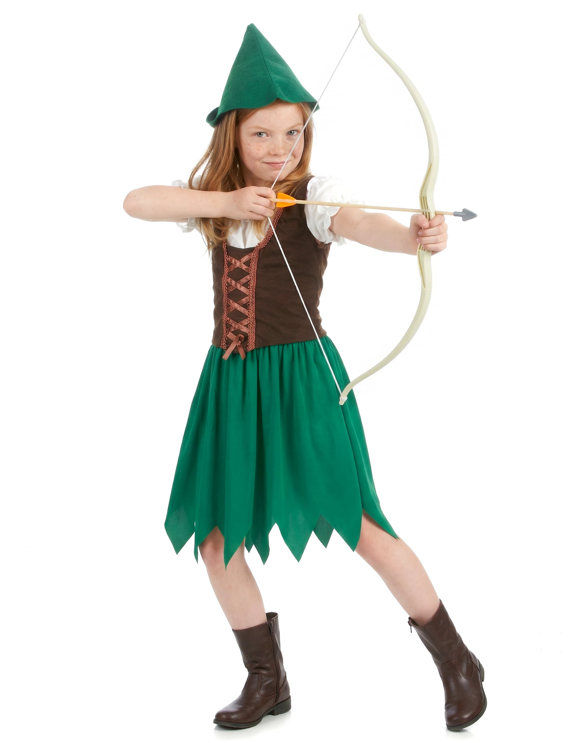 Déguisement de fille des bois pour fille vert et marron avec chapeau pointu