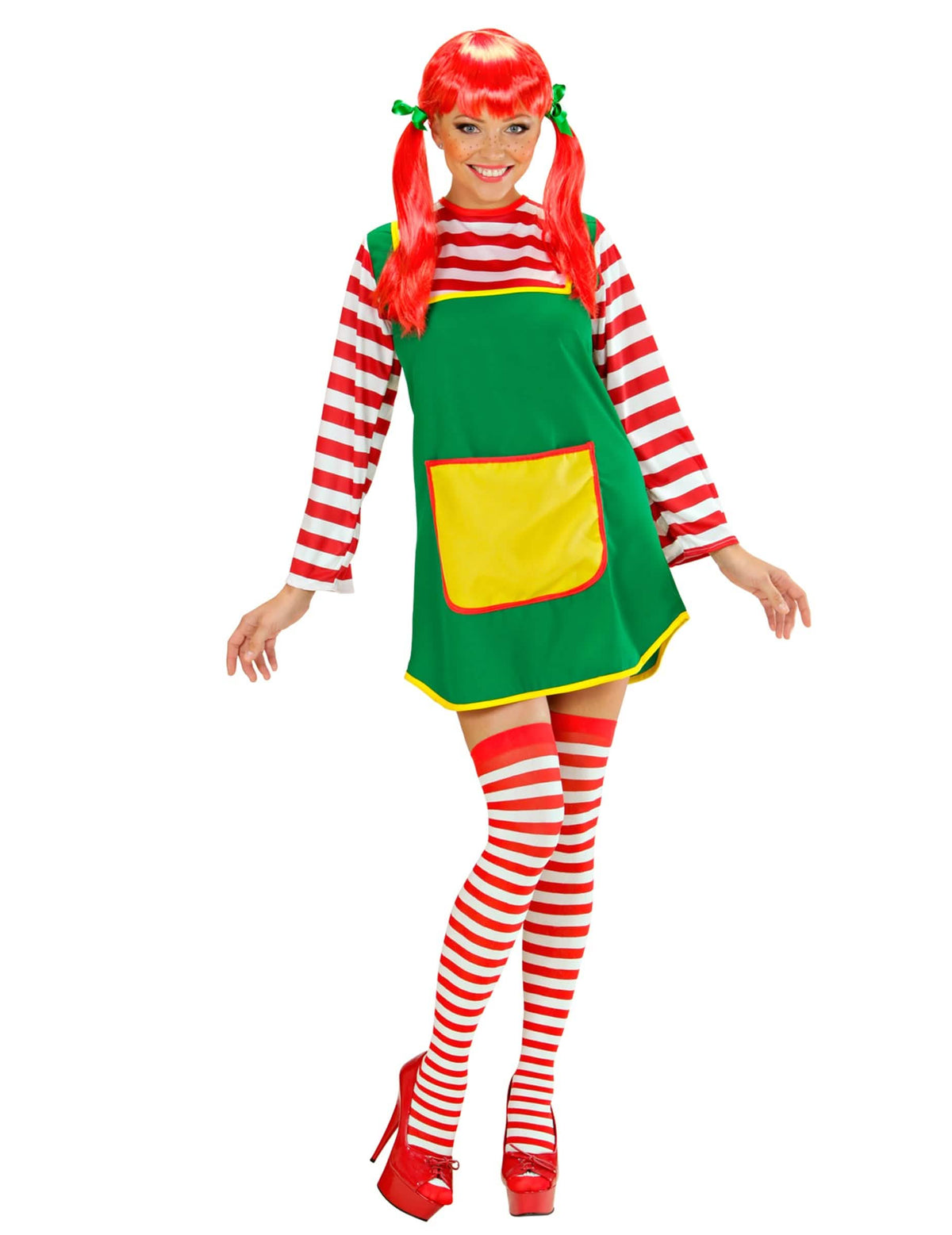 Costum fată roșcată pentru adult verde și roșu cu dungi
