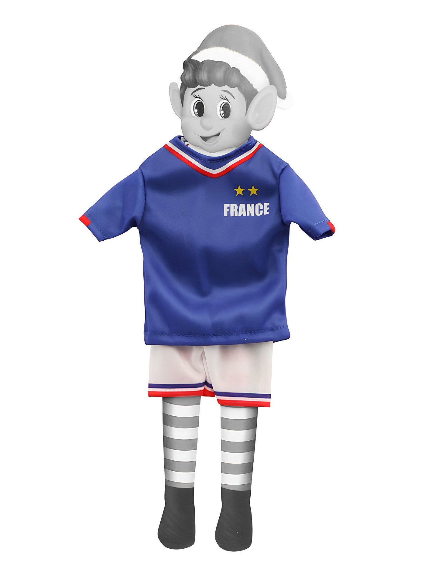 Déguisement de footballeur équipe de France pour poupée lutin farceur bleu et blanc