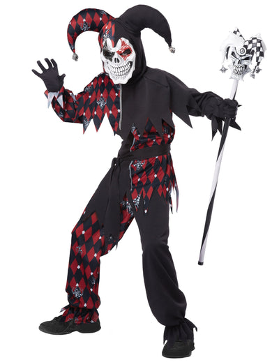 Déguisement fou du roi diabolique luxe pour enfant rouge et noir avec masque tête de mort