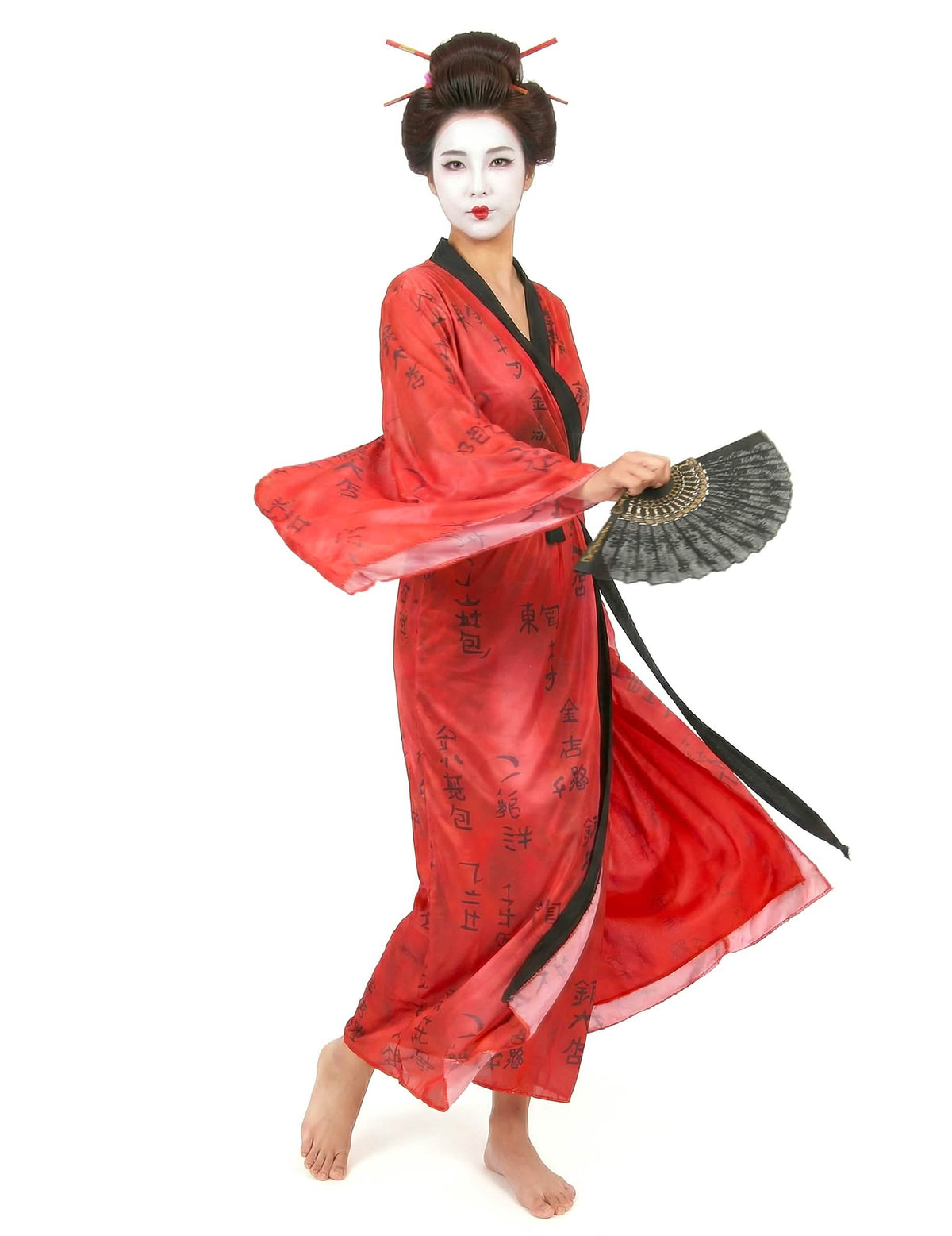 Evantai negru și auriu al costumului de gheișă pentru femeie kimono