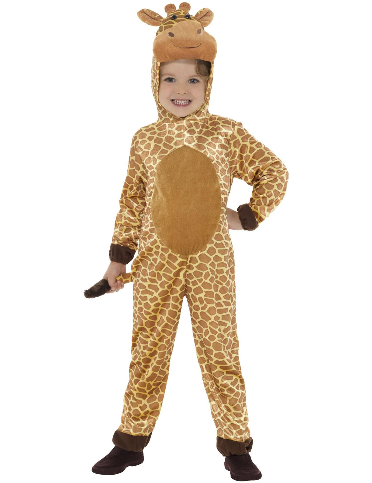 Déguisement girafe pour enfant jaune et marron avec capuche tête de girafe