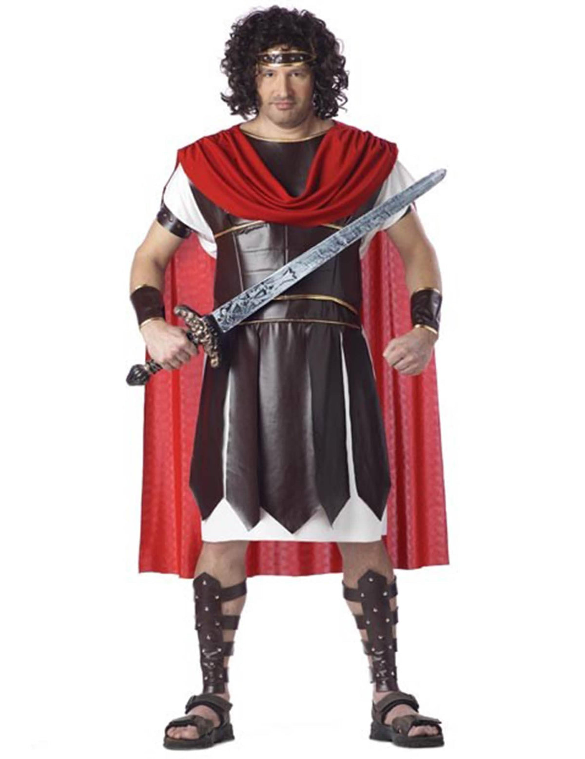 Costum de gladiator roman pentru bărbat maro și roșu cu mantie