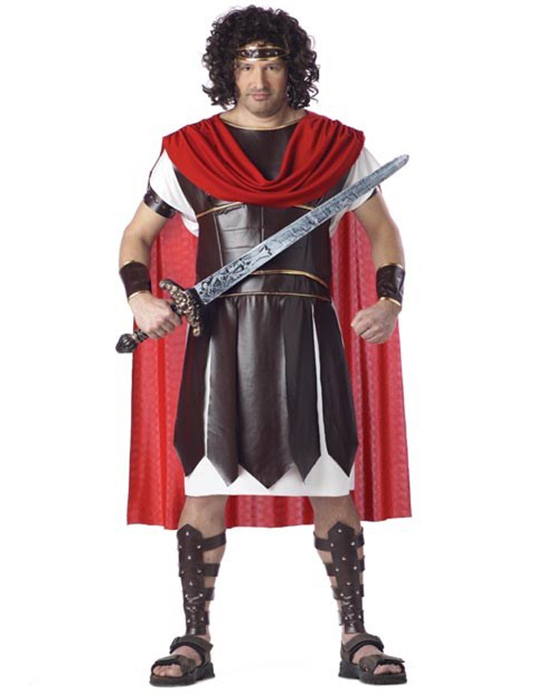 Déguisement gladiateur romain pour homme marron et rouge avec cape