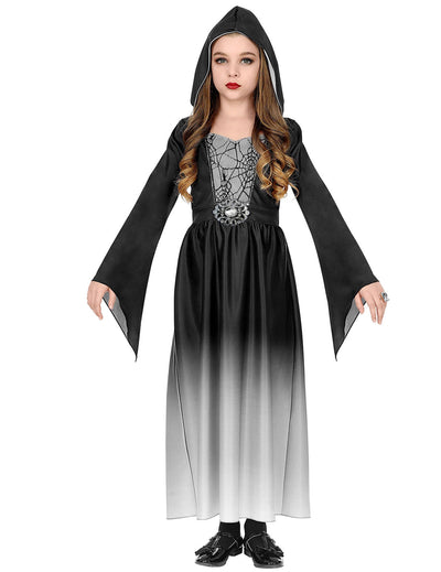 Costum de guru vampir pentru fată, negru și alb, cu glugă