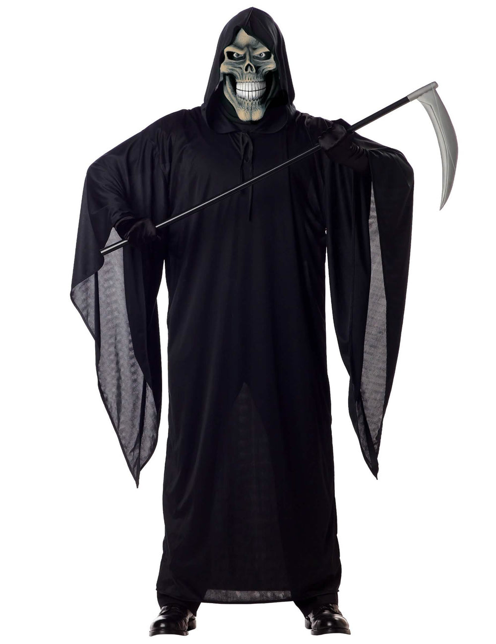 Costum de moartea cu coasa pentru bărbat negru cu mască de schelet și glugă