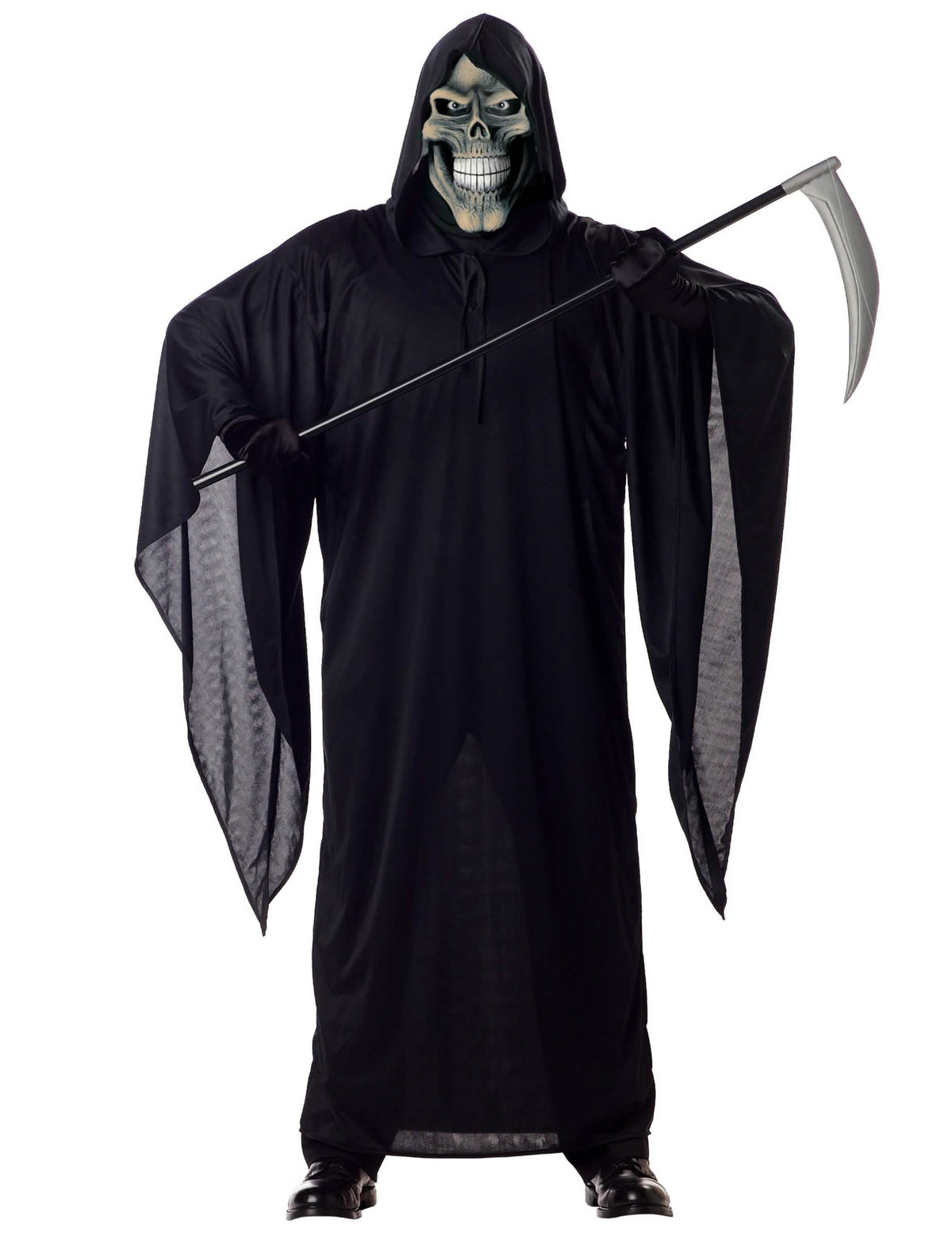 Costum de moartea cu coasa pentru bărbat negru cu mască de schelet și glugă