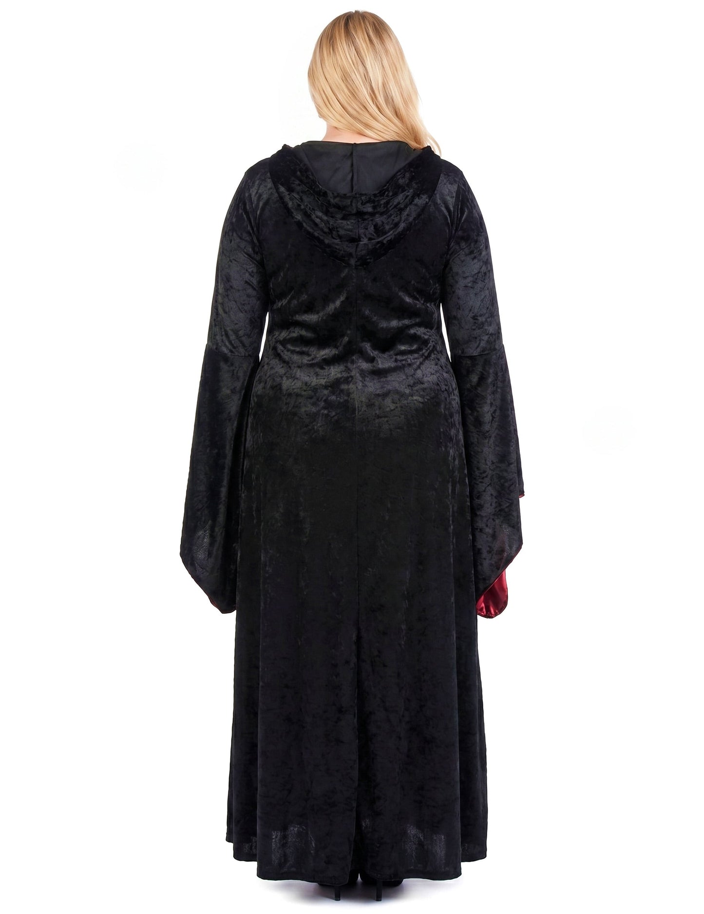 Costum mare de dimensiuni gotice cu capotă feminină roșie și neagră