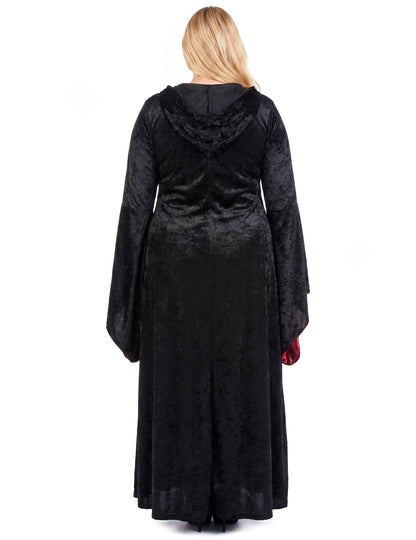 Costum mare de dimensiuni gotice cu capotă feminină roșie și neagră